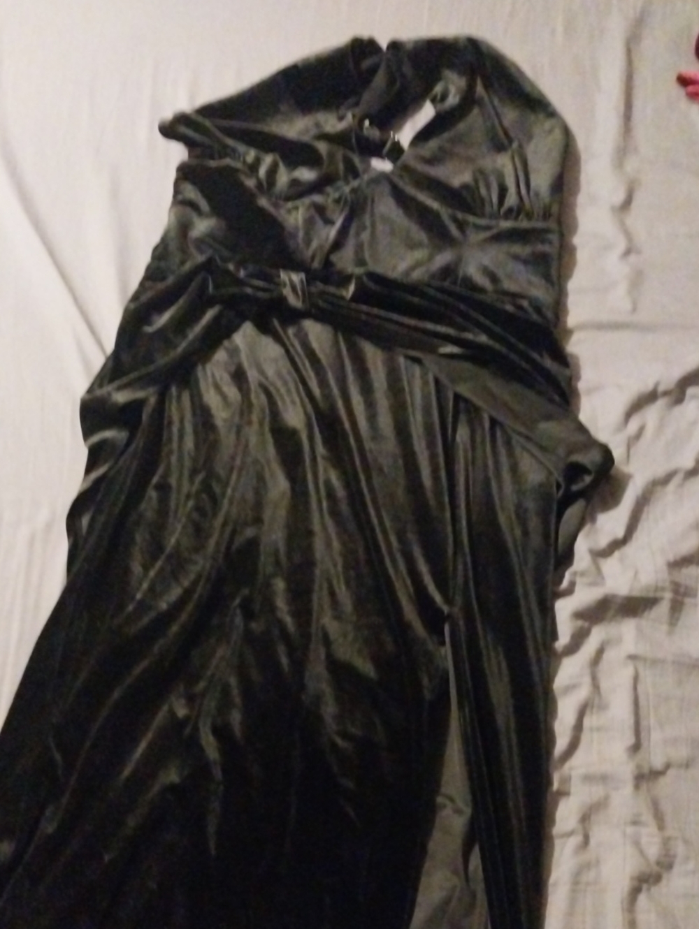 Black Velvet Gown With Matching Elbow Length Gloves